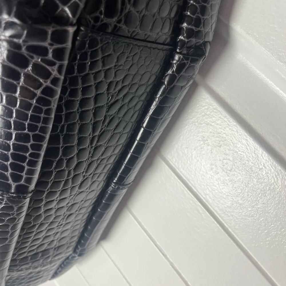 Oscar de la Renta Black Crocodile-Embossed Tote - Picture 7 of 16